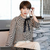 千鸟格雪纺衬衫女2023年春季新款法式复古长袖优雅系带衬衣 商品缩略图2