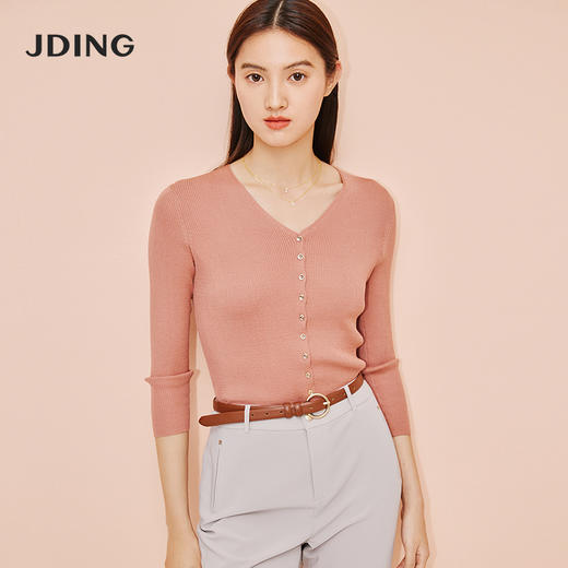 【商场同款】CJRI308  再生纤维橘色 V领针织衫 商品图4