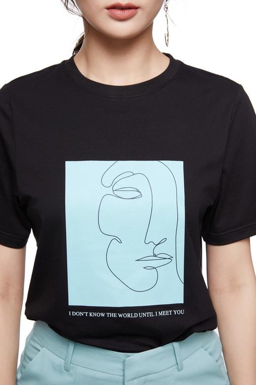 WHITE by LE TOTE #全新#  黑色抽象人物印花纯棉T恤 12413 商品图2