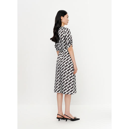 NEELLY纳俪气质连衣裙女中长款短袖系带收腰A字裙夏季新款百搭N23041Y01019 商品图3