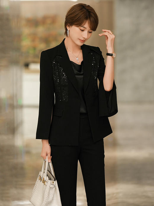 黑色西装套装女2023春季新款设计感气质总裁西服职业两件套 商品图1