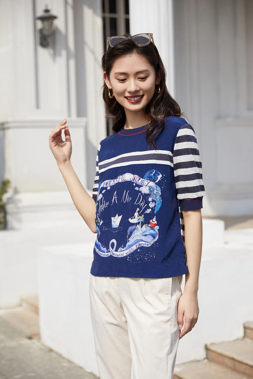 奇威【铜氨纤维 55%】撞色拼接T恤 0DB00143 商品图8