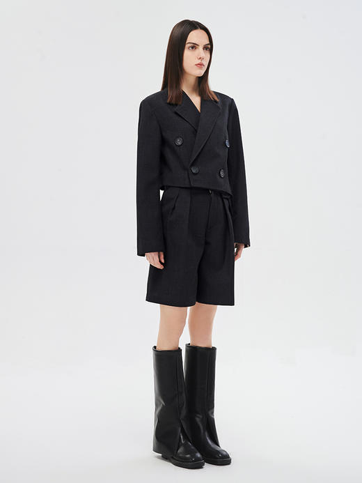 Self Who羊毛混纺显瘦垂坠感抗皱五分西裤女石油黑简约大方夏款 商品图3