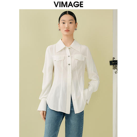 VIMAGE纬漫纪夏季新款百搭小众设计感衬衣衬衫V1909513 商品图5