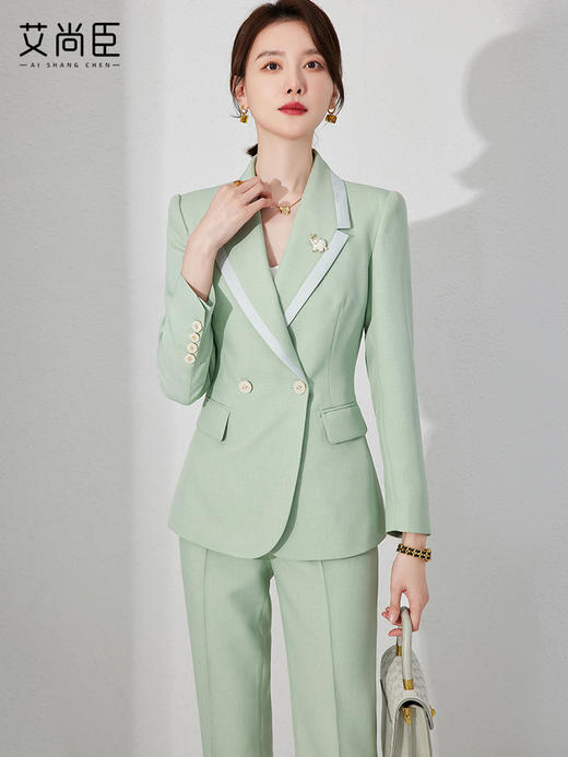 艾尚臣绿色西装外套女春季气质上班工作服教师职业装套装面试正装 商品图0