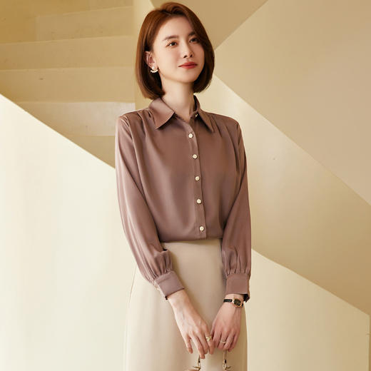 【多色可选】罗蒙春夏长袖衬衫女士商务通勤休闲百搭缎面衬衫女 商品图4