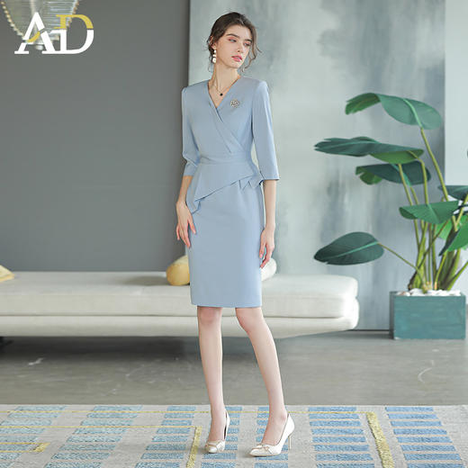 AD高端美容院工作服女2023新款职业连衣裙蓝色主持人正装套装裙子 商品图3