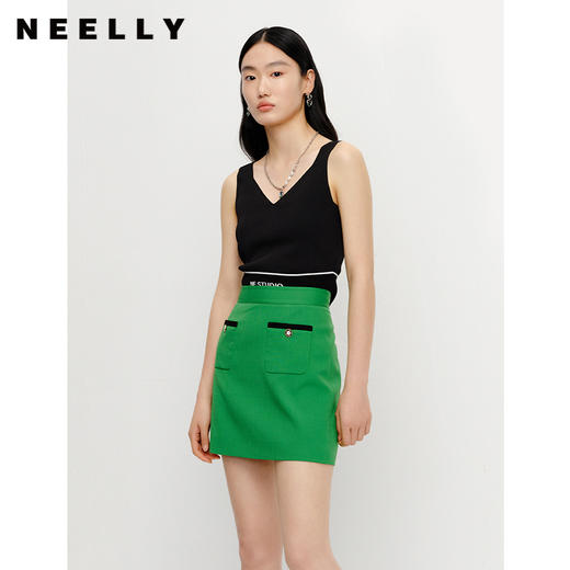 NEELLY纳俪夏季新款时尚套装圆领短款上衣女简约A字短裙半身裙N23041Z01016 商品图2