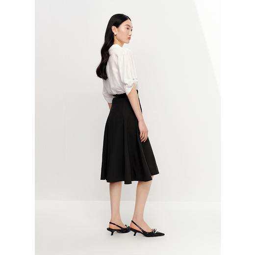 NEELLY纳俪商场同款黑色半身裙女高腰显瘦伞裙通勤A字过膝裙夏季N23042E01064 商品图3