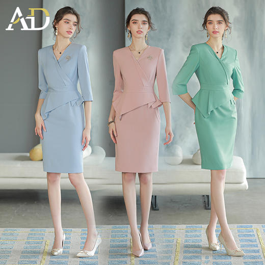 AD高端美容院工作服女2023新款职业连衣裙蓝色主持人正装套装裙子 商品图2