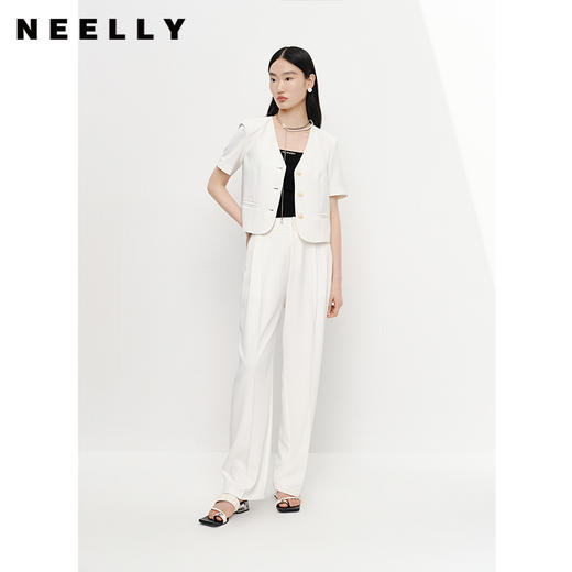 NEELLY纳俪商场同款白色西装裤女春夏直筒高腰阔腿裤垂感休闲裤子N23042H01069 商品图2