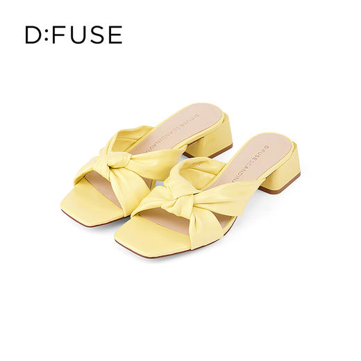DFuse迪芙斯夏季新款羊皮褶皱蝴蝶结粗跟穆勒拖鞋DF32110669 商品图5