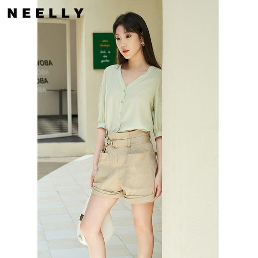 NEELLY纳俪商场同款韩版高腰系带短裤女宽松显瘦直筒休闲裤夏季N22044H03303 商品图1