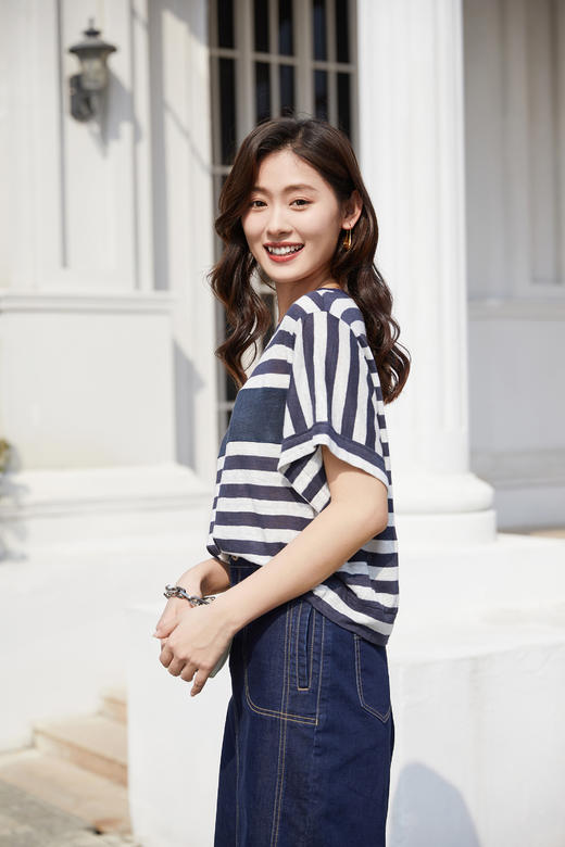 奇威【亚麻 100%】条纹休闲T恤0DB00144 商品图1