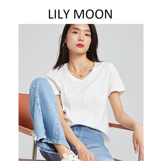 【夏季定制】LILY MOON情侣款天丝汉麻V领圆领气质休闲纯色短袖T恤（全部‘’现货 商品图0