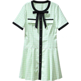 太平鸟女装撞色格纹连衣裙A1FAC2C21绿色格纹