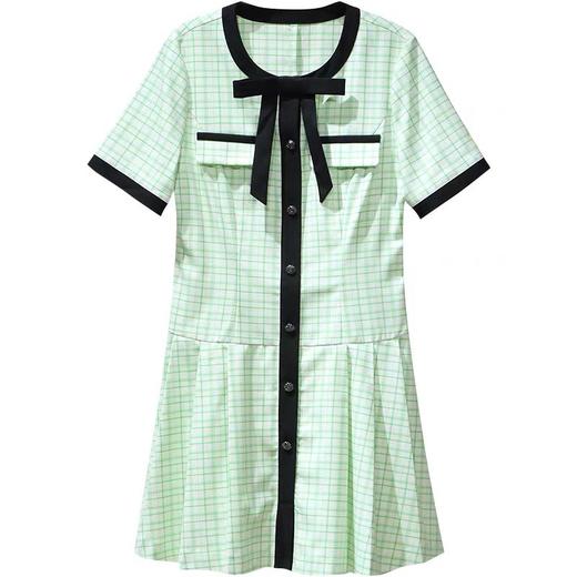 太平鸟女装撞色格纹连衣裙A1FAC2C21绿色格纹 商品图0