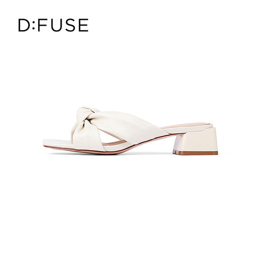 DFuse迪芙斯夏季新款羊皮褶皱蝴蝶结粗跟穆勒拖鞋DF32110669 商品图2