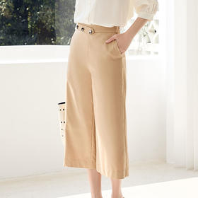 玳莎直筒八分阔腿裤女2023年夏款新款斜门襟设计感宽松通勤休闲裤  DB36305