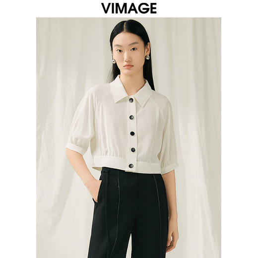 VIMAGE纬漫纪夏季新款简约短款衬衫女上衣衬衣V1909512 商品图0