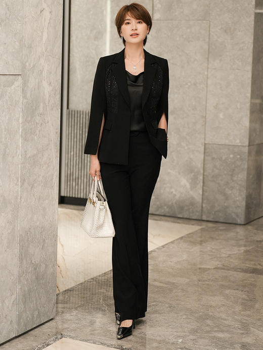 黑色西装套装女2023春季新款设计感气质总裁西服职业两件套 商品图2