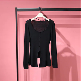 太平鸟女装优雅收腰开衫A1EDC2104黑色