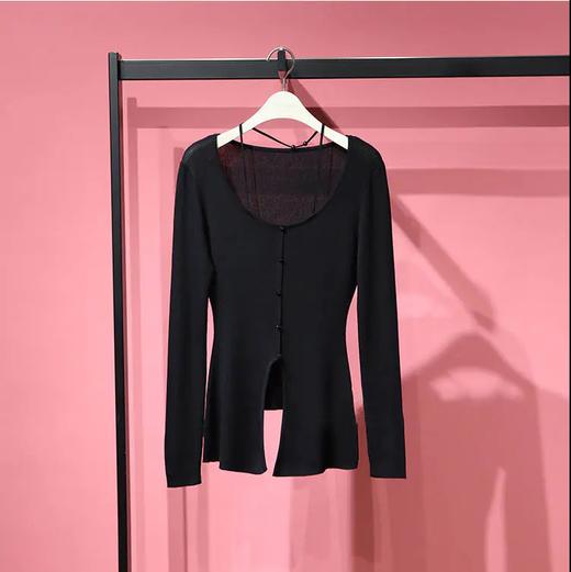 太平鸟女装优雅收腰开衫A1EDC2104黑色 商品图0