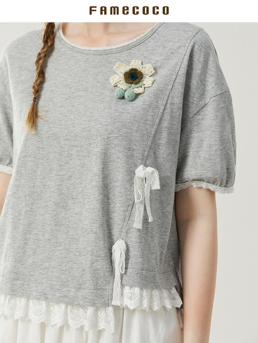 Famecoco范可儿独特设计不规则上衣女显瘦夏季别致T恤FAB3BB004 商品图3