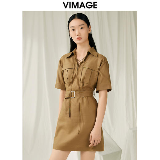 VIMAGE纬漫纪夏季新品时尚通勤复古收腰连衣裙V1907514 商品图4