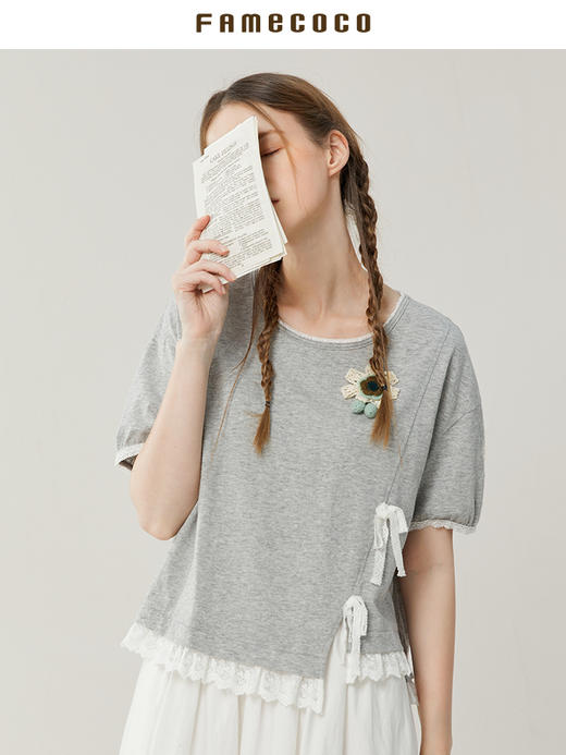 Famecoco范可儿独特设计不规则上衣女显瘦夏季别致T恤FAB3BB004 商品图2