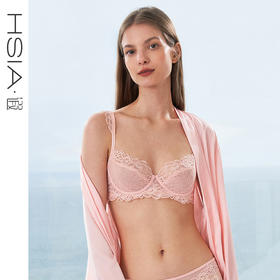 HSIA遐内衣女小胸聚拢3/4轻薄钢圈上托侧收蕾丝花叶花波肩带文胸【叶子与花】