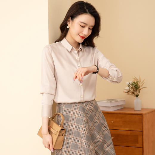 罗蒙春夏女士长袖衬衫经典小方领商务通勤职业OL休闲百搭衬衫女 商品图6