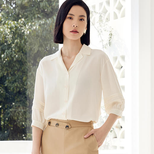 玳莎18mm水洗双绉西装领真丝衬衫女2023夏季新款简约宽松桑蚕丝七分落肩袖上衣  DB31205 商品图2