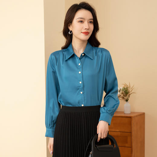 【多色可选】罗蒙春夏长袖衬衫女士商务通勤休闲百搭缎面衬衫女 商品图7