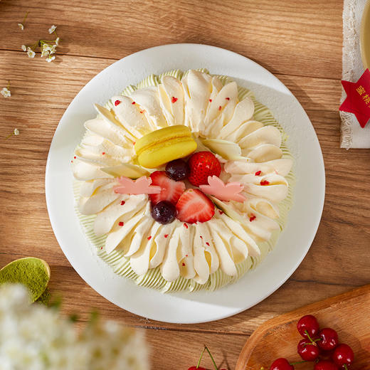 「招牌」樱吹雪--茉莉抹茶樱桃奶油蛋糕【茶韵融花香 口感轻盈】 商品图1