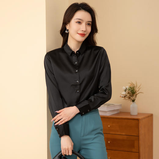 罗蒙春夏女士长袖衬衫经典小方领商务通勤职业OL休闲百搭衬衫女 商品图7