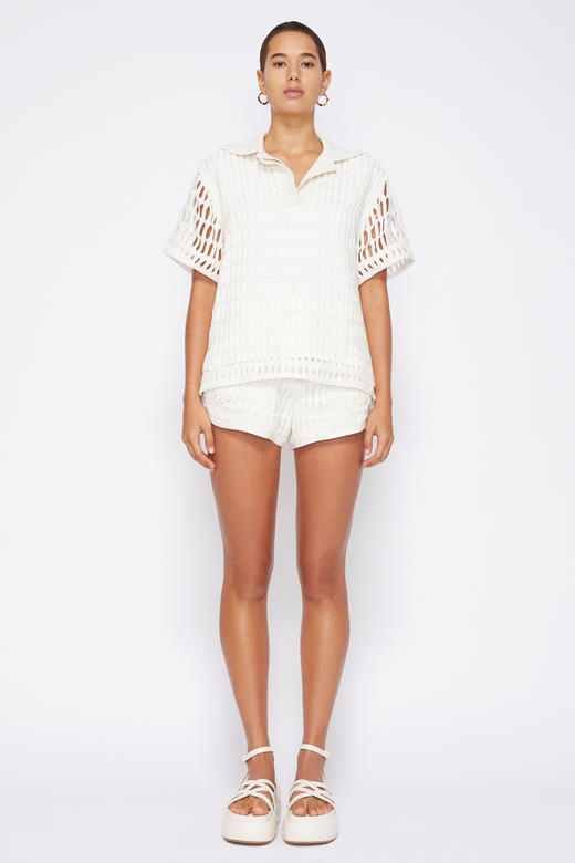 Jonathan Simkhai - Rossi Cotton Mesh Short-sleeved Polo-Natural - 乔纳森·希姆凯-女装-白色 商品图1