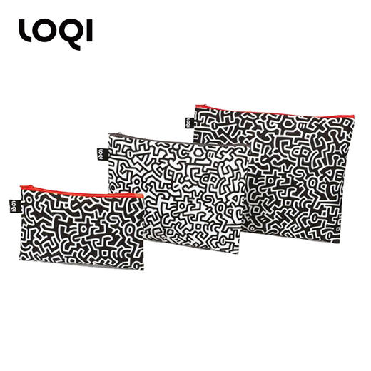 【收纳袋】德国LOQI x 凯斯哈林系列 环保收纳袋三件套 安迪鼠 迷宫 自由女神 文具数码配件收纳整理套包洗漱化妆防泼水 商品图2