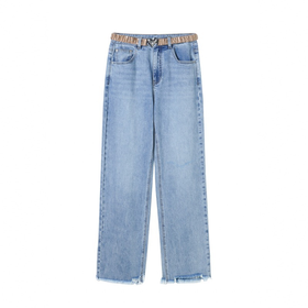 太平鸟女装醋酸直筒牛仔裤A4HAC2389牛仔蓝