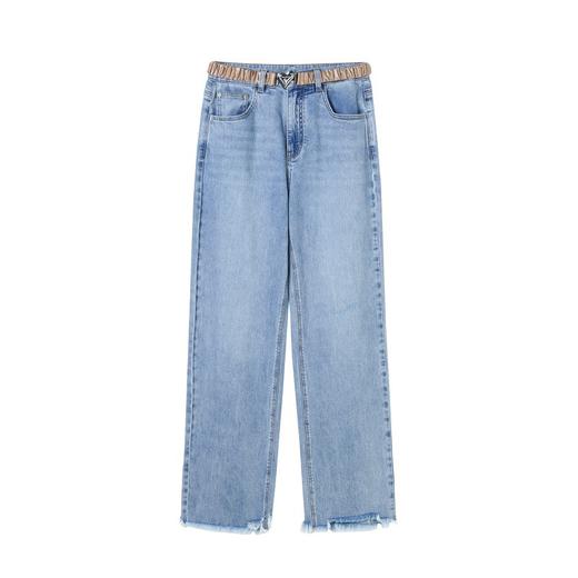 太平鸟女装醋酸直筒牛仔裤A4HAC2389牛仔蓝 商品图0