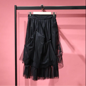 太平鸟女装装饰网纱长裙A2GFC2124黑色