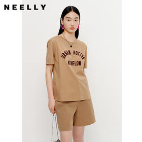 NEELLY纳俪商场同款圆领字母印花短袖T恤女夏季新款宽松纯棉上衣N23042T01040