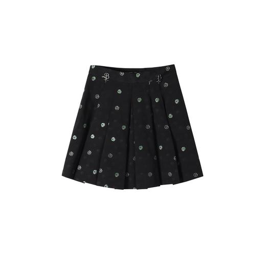 太平鸟女装主题纹样百褶裙A1GEC2351黑色纹样 商品图0