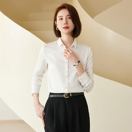 罗蒙春夏女士长袖衬衫经典小方领商务通勤职业OL休闲百搭衬衫女 商品图2