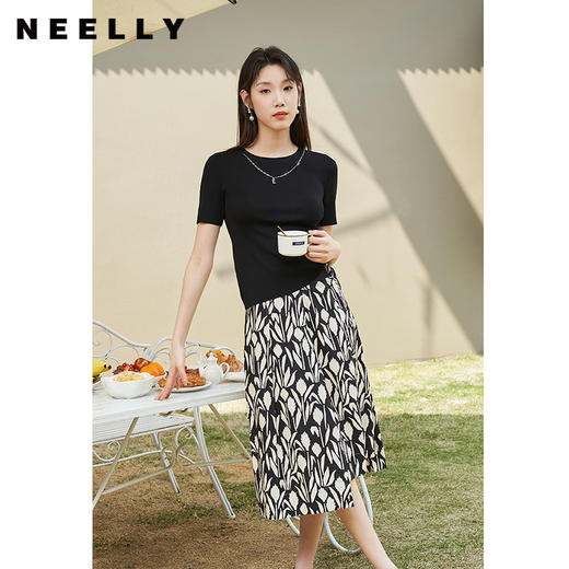 NEELLY纳俪气质印花半身裙女不对称裙摆设计A字裙中长款夏季新款N23044E05508 商品图1