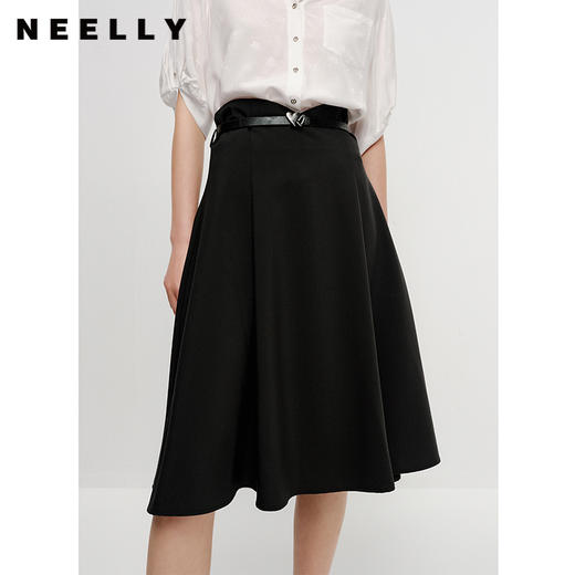 NEELLY纳俪商场同款黑色半身裙女高腰显瘦伞裙通勤A字过膝裙夏季N23042E01064 商品图0