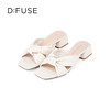DFuse迪芙斯夏季新款羊皮褶皱蝴蝶结粗跟穆勒拖鞋DF32110669 商品缩略图3