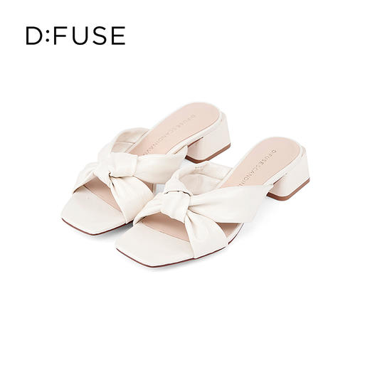 DFuse迪芙斯夏季新款羊皮褶皱蝴蝶结粗跟穆勒拖鞋DF32110669 商品图3