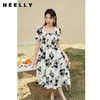 NEELLY纳俪商场同款复古印花方领连衣裙女中长款收腰显瘦A字裙潮N23044Y03304 商品缩略图1
