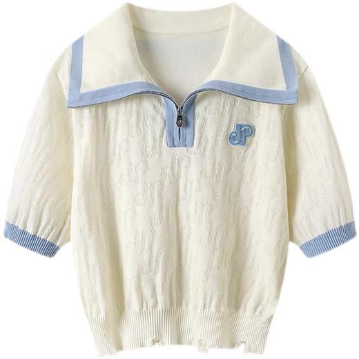 太平鸟女装撞色翻领线套衫A1EEC2223白色 商品图0